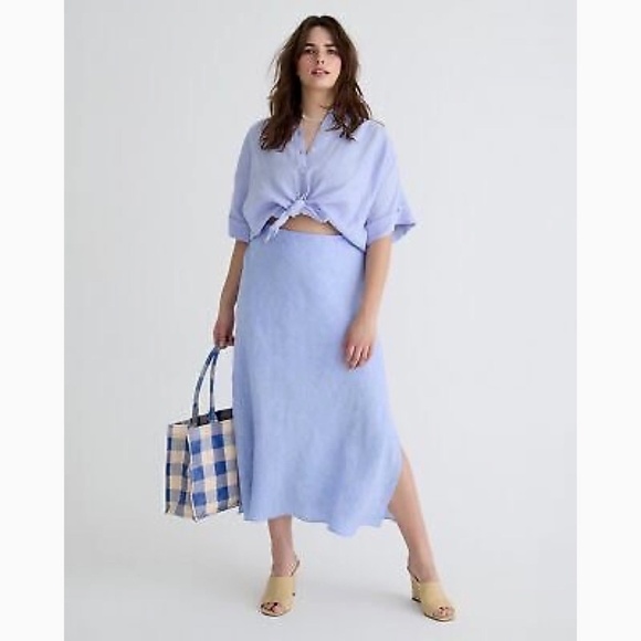 NWT!! J. CREW New Gwyneth Slip Skirt Linen French Blue Elastic Waist Pull-On 2X - Picture 1 of 15